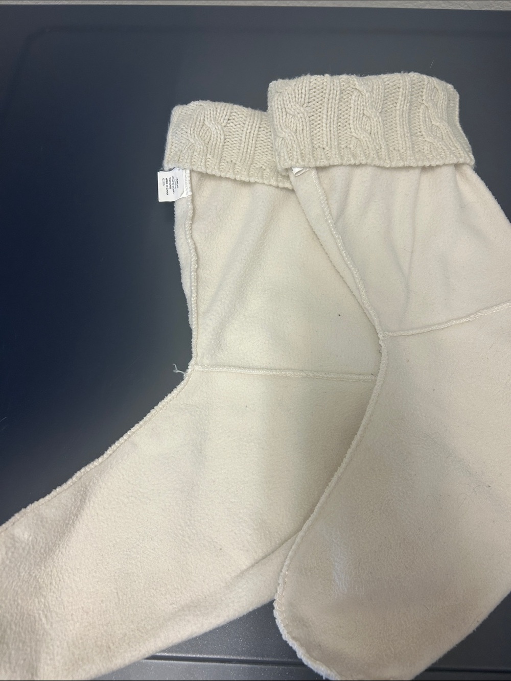 Cream Fleece Rain boot Boot Liners with Knit Cuff